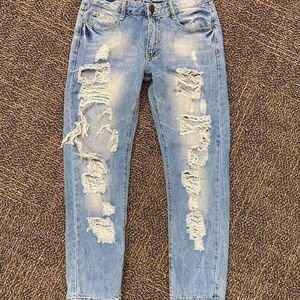 Machine Novelle Mode‎ Low Rise Ripped Capris